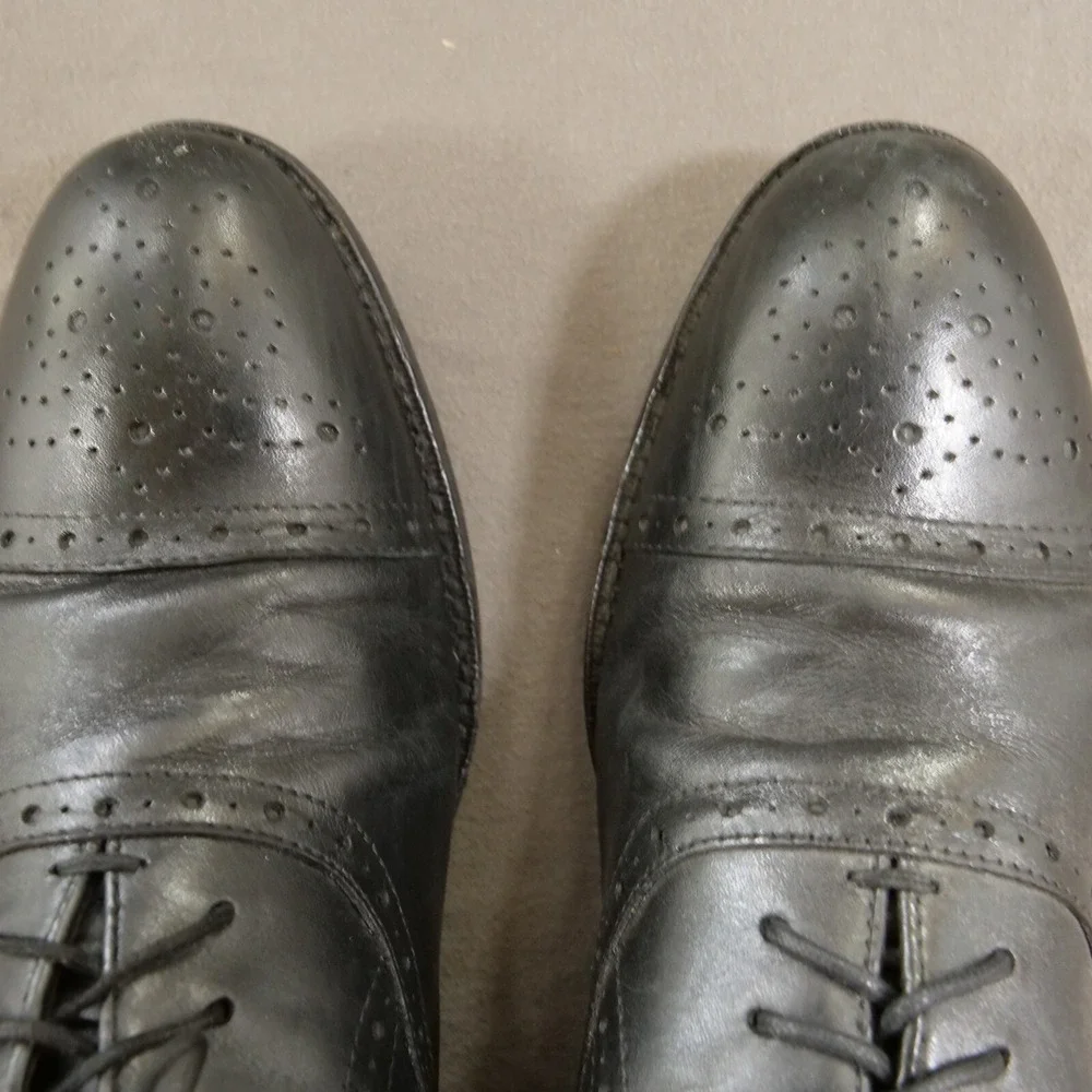 Johnston & Murphy Oxford Mens 9.5 M Black Cap Toe  Lace Up Leather